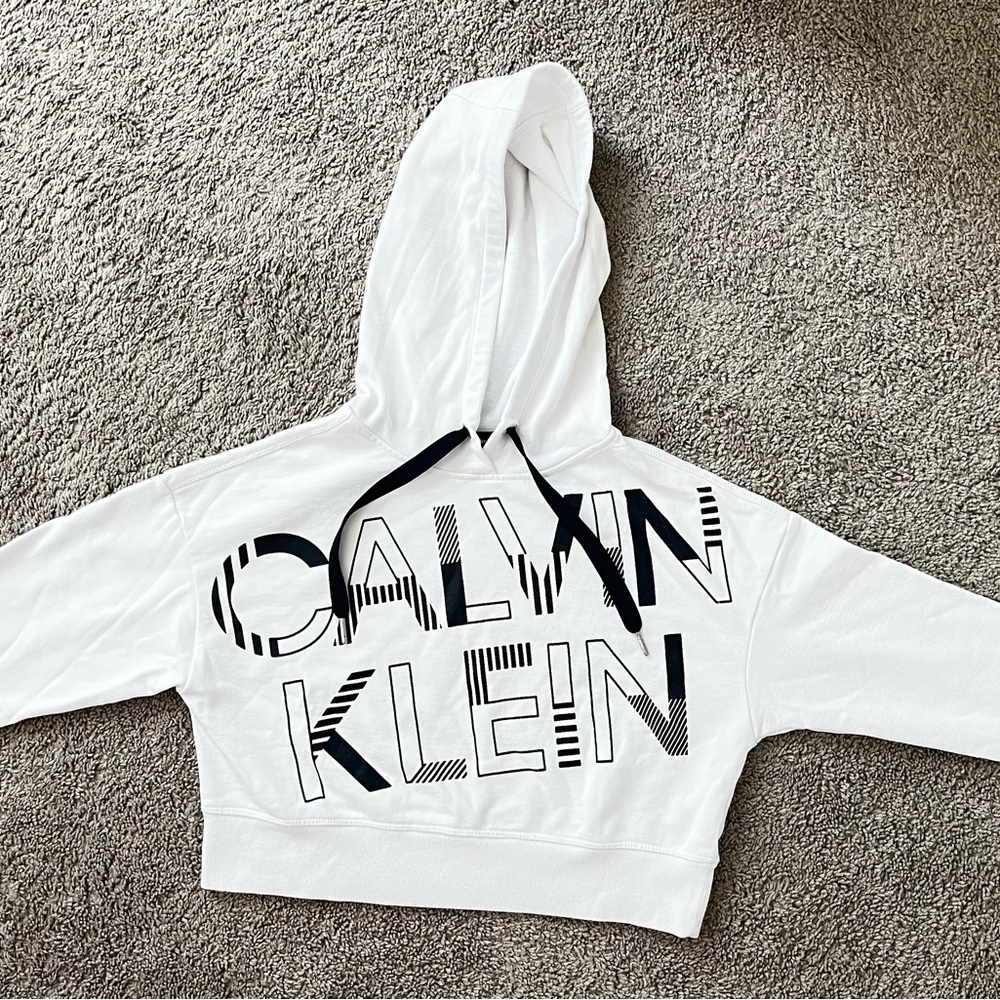 Calvin Klein, white cropped hoody, size XS